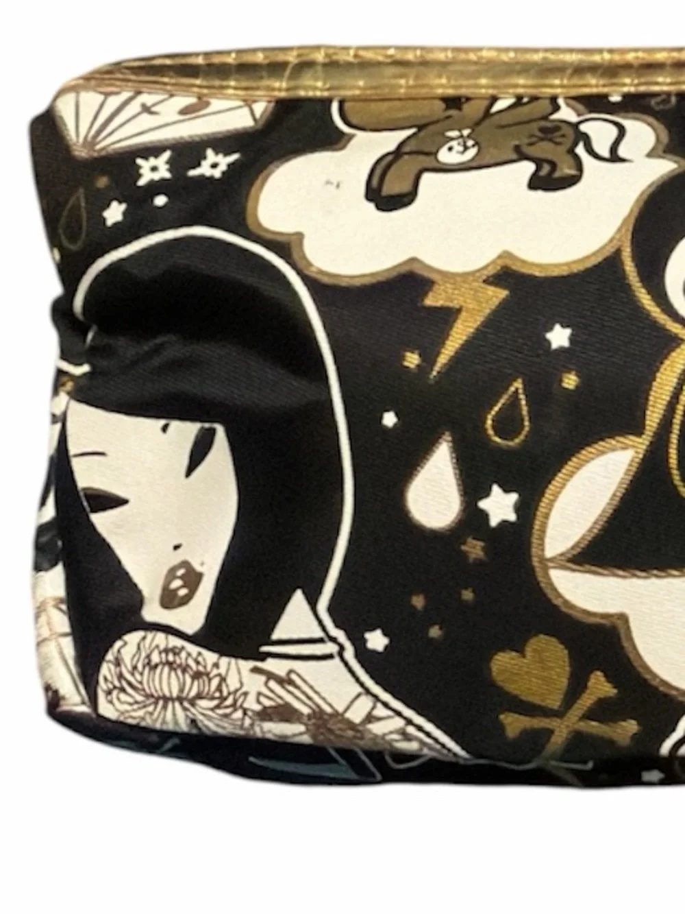tokidoki 24Kt Collection Adios & Ciao Black and Gold Heart Skull Zip Pouch